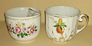 TWO Antique Hand Painted Gold Gilt Victorian Floral Mustache Cups - Picture 1 of 4
