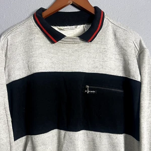 Vtg 80s 90s PIERRE CARDIN Medium Collared Sweatshirt Grandpa Zip Front Pocket - Picture 1 of 9