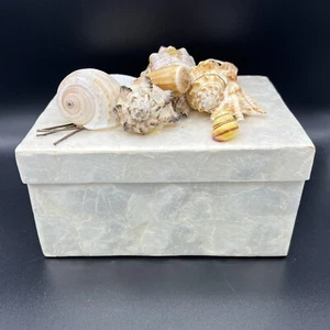 Oyster Shell Decorative Box w Seashells Handmade in Philippines - Beach Seaside - Picture 1 of 6