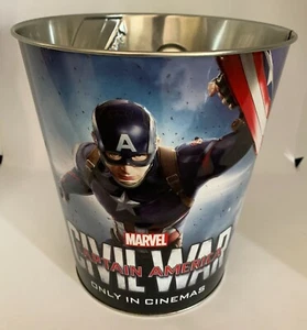 "Cubo de lata de palomitas de maíz de lata Marvel Capitán América de la Guerra Civil 130 oz" para cine! - Imagen 1 de 3