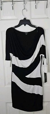 Vestido para mujer Rhapsody talla pequeña ceñido al cuerpo mini blanco y negro abstracto nuevo con etiquetas  Foto 1 de 4