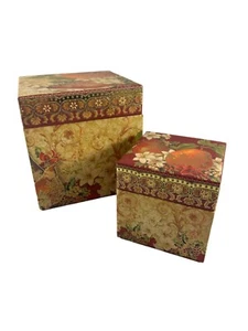 Punch Studio Lot 2 Nesting Boxes Fruit Fall Colors Pears Flowers Storage Decor - Picture 1 of 8