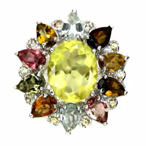 Shola Vero Naturalenaturale Limone Citrino Turmalina Anello Tgl 17,3 Sterling - Foto 1 di 3