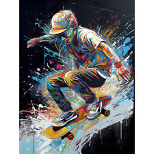 Skateboarder Skating Multicoloured Splat Paint XL Art Canvas Poster Print Huge