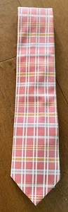 TED BAKER Men Pink Orange White Plaid Silk Tie - Picture 1 of 3