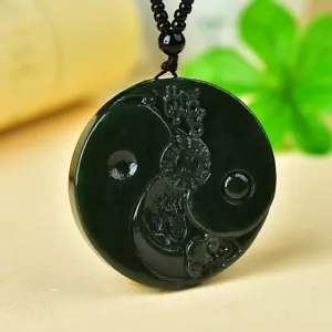 Chinese Hetian Gray Jade Hand Carving Ruyi Eight Diagrams Amulet Pendant - Picture 1 of 6