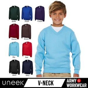 Childrens School V Neck Plain Sweatshirt Unisex Kids Casual Jumper Boys Girls - Picture 1 of 12
