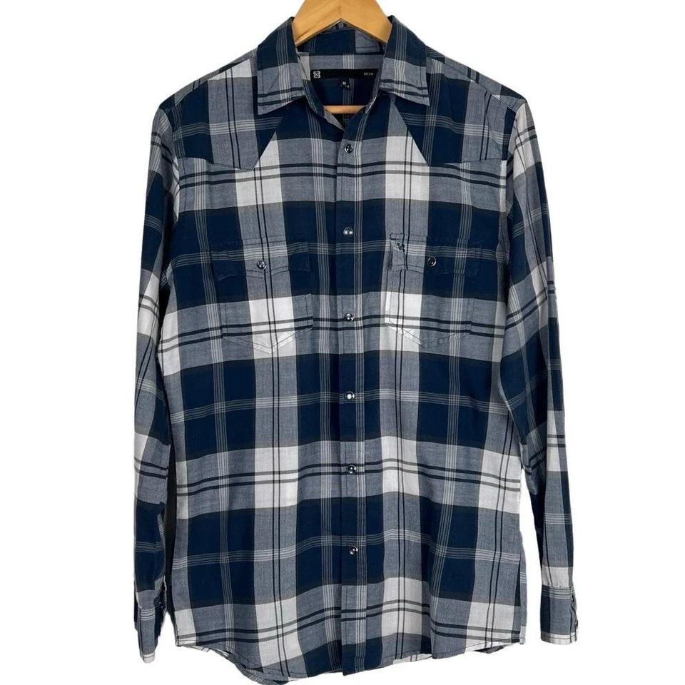 Camisa de Franela KR3W Para Hombres Talla M Azul A Cuadros Perla Occidental A Presión Rodeo Vaquero Foto 1 de 4