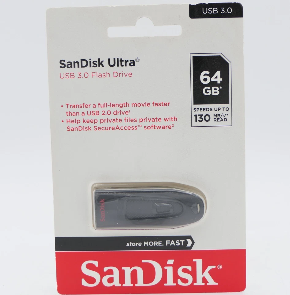 SanDisk Ultra USB 3.0 Flash Drive 64GB Speeds Up To 130 MS/s Read Sealed Package - Image 1 of 2