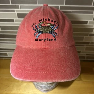 St Michaels Maryland Embroidered Blue Crab Adams Pink Leather Strap Dad Hat - Picture 1 of 8
