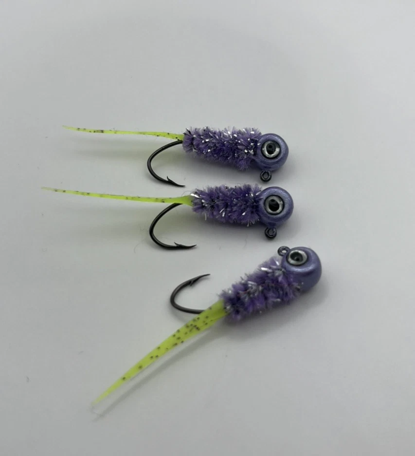 Hand Tied Crappie Jigs Alewife 银色和 Chartreuse 楔尾 1/16 盎司。 全新 — 第 1/1 张图片