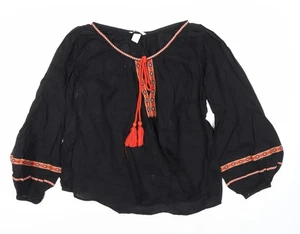H&M Women's Black Embroidered Tunic Blouse - Size 10 - Picture 1 of 12