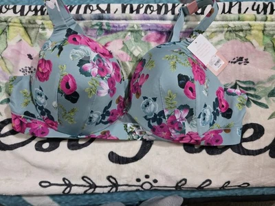 Sujetador Cacique Lane Bryant 44C ligeramente forrado bajo alambre floral azul marino Foto 1 de 4