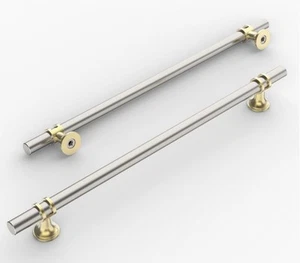 10 Pk 10" Hole Centers Brushed Nickel & Gold Cabinet Pulls Drawer Handles - Picture 1 of 10
