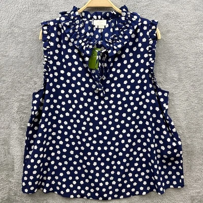 Блузка с оборками Kate Spade Silk Shell Top XL Blue California Dreaming Cloud Dot - Изображение 1 из 4