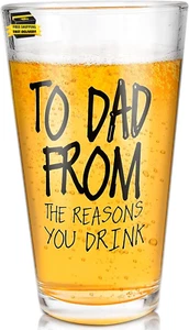 Fathers Day Dad Gifts from Daughter Son Wife,16 OZ Funny Beer Glass Gifts for Da - Imagen 1 de 7