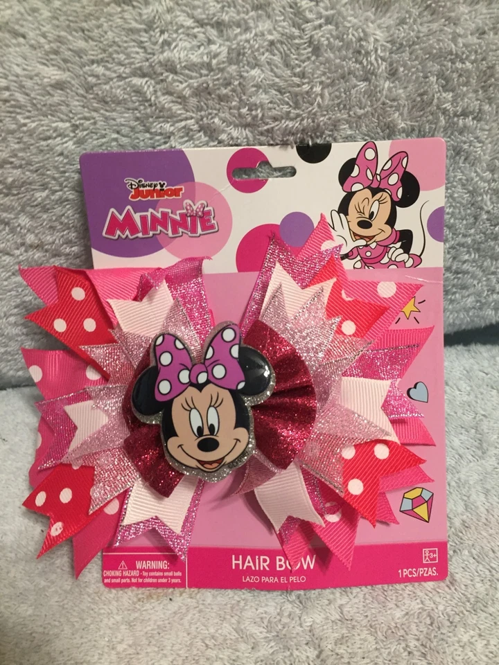 Disney Minnie Mouse Lazo de Pelo Niña Grande Rosas, Rojo, Blanco, Negro Nuevo Foto 1 de 1