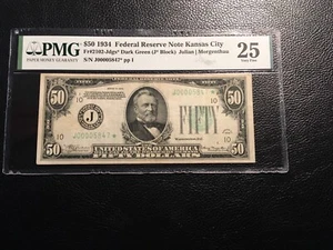 50.00 1934 FRN Fr2102 star Kansas City rare only 10 stars known PMG 25 VF - Picture 1 of 2
