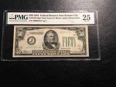 50.00 1934 FRN Fr2102 star Kansas City rare only 10 stars known PMG 25 VF - Image 1 of 2