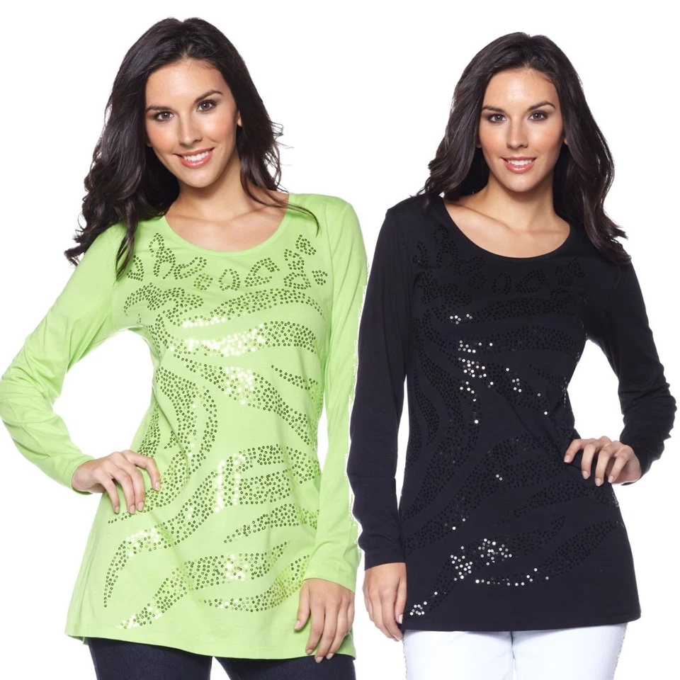 Túnica de lentejuelas tejida jersey manga larga DG2 174834J -NI- (XS, lima) Foto 1 de 1