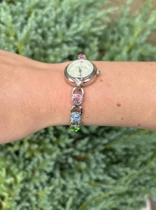 Vintage Colourful Gemstone Ladies Dainty Watch Bracelet Set Philip Mercier - Picture 1 of 9