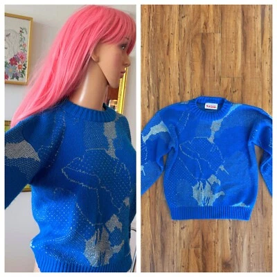 ⚡ Suéter Jersey De Colección Años 80 Acrílico Tejido Plateado Metálico Punk Novedad Brillo M L Foto 1 de 4