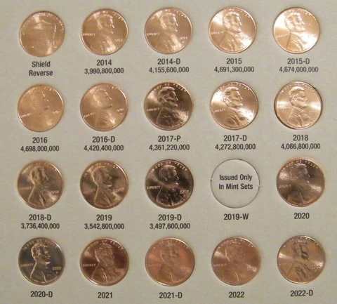 2014-15-16-17-2018-2023 PD Lincoln Shield Cents w/ Harris Book w/ 21 BU Pennies Cover