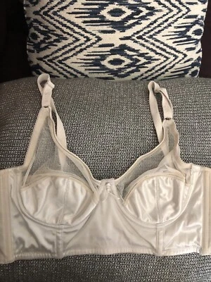 Vintage Longline Bra Sheer Lace Underwire Ivory sz XL (Actual Small) - Image 1 of 4