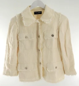 Dolce & Gabbana Hemp/Flax Fringed Jacket in Ecru Size EU 38 - Picture 1 of 10