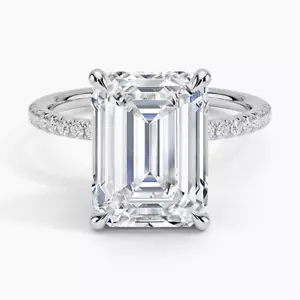 5.15 CT Emerald Solitaire Moissanite & Accent Diamond Engagement Ring 14k Gold - Picture 1 of 5