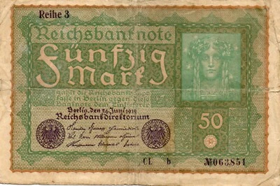 Genuine 50 Mark German weimar  banknote 1919  ok con rare serie 3 !!! - Image 1 of 2
