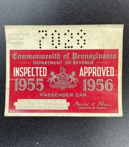 1955-1956 Pennsylvania Inspection Sticker Pa VTG Car UNISSUED Antique Dodge Ford - Picture 1 of 2