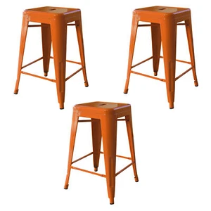 AmeriHome BS24ORNG3 Loft Orange 24 in. Metal Bar Stool - 3 Piece - Picture 1 of 5