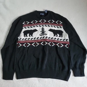 Chaps Black Bears Cotton Knit Pullover Fair Isle Ski Crewneck Sweater Mens Large - Picture 1 of 1