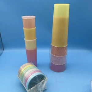 14-teiliges Vintage NEU 70er Pastell Tupperware Becher 117 & 107 & Untersetzer Set - Bild 1 von 9