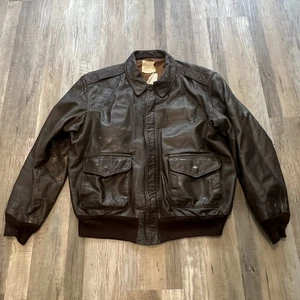 Type A-2 USAF Brown Leather Bomber Pilot Flight Jacket Coat Size XL US Air Force - Picture 1 of 20