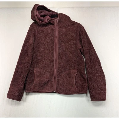 Laura Scott 勃艮第羊毛连帽拉链夹克舒适泰迪夏尔巴舒适 — 第 1/4 张图片