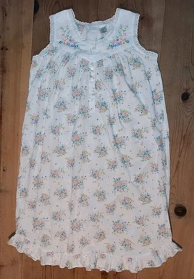 Vtg Secret Treasures Womens L Floral Embroidery Midi Nightgown Lace Cottagecore  - Image 1 of 4