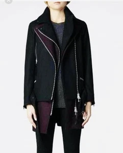 AllSaints Iggy Damen-Bikerjacke Erbsenmantel Größe 8 - Bild 1 von 11