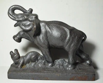 Antique ELEPHANT & Weasel Cast Iron Bronze Doorstop Door Stop Bookend Vintage - Image 1 of 4
