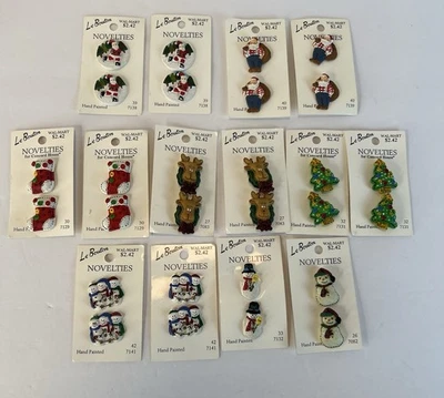 Vintage Le Bouton Novelty Buttons Christmas Santa Tree Snowman Reindeer Stocking - Image 1 of 4