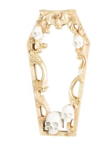 Christian Siriano 23 in Gold Sarg Spiegel mit Totenköpfen Halloween Deko - Bild 1 von 1