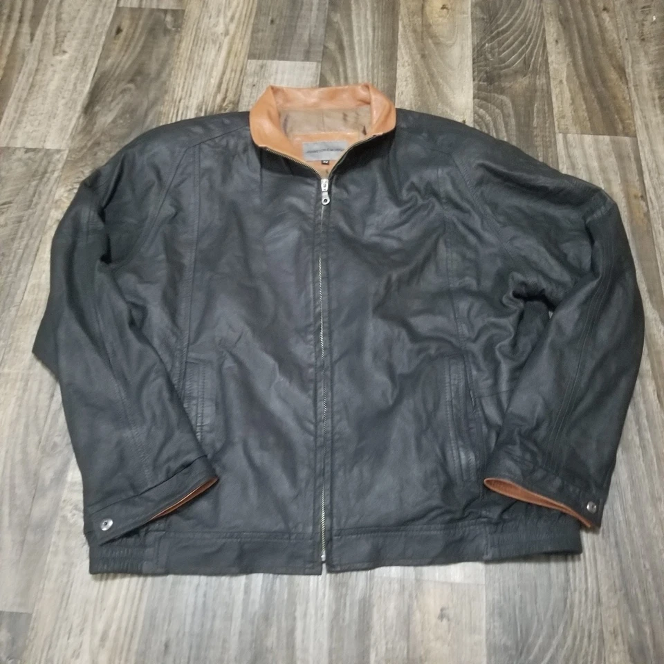 Abrigo Chaqueta Johnston & Murphy Ligero Cuero Cordero Negro Talla 44 Foto 1 de 4