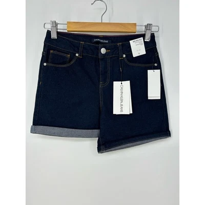 NWT Calvin Klein Girls Size 12 Dark Blue Wash Denim Shorts 5.5" Inseam Mid Rise - Image 1 of 4