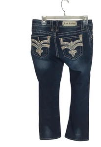 Pantalones de mezclilla Rock Revival para mujer 30 Iselin Capri embellecidos bolsillos elásticos E9439P - Imagen 1 de 14