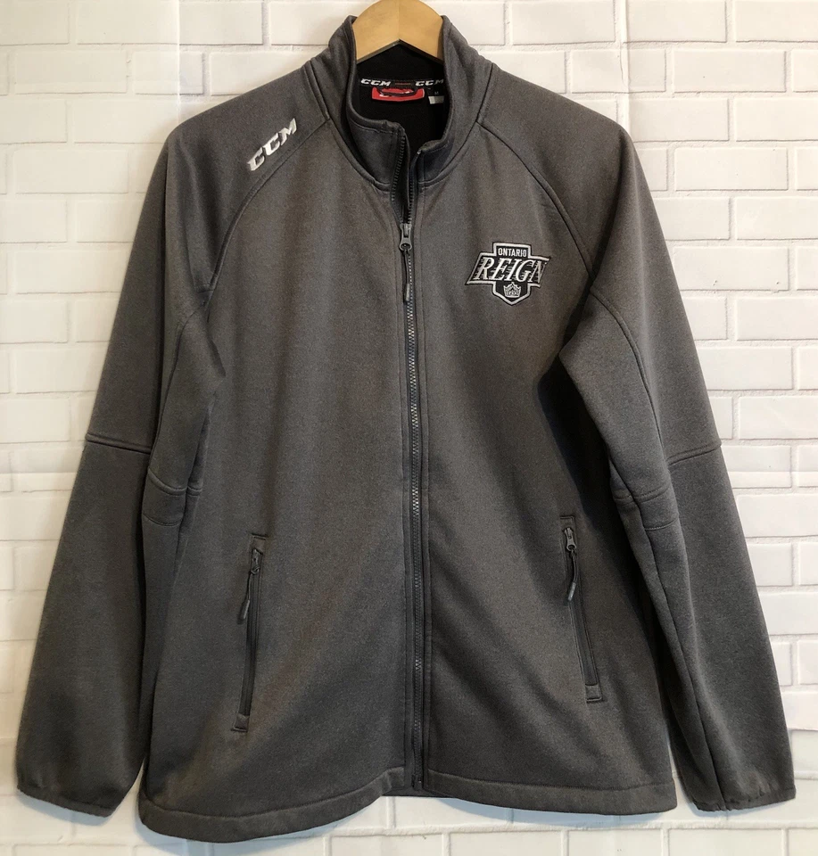 Chaqueta de hockey Ontario Reign gris CCM bordada AHL cremallera completa forrada de vellón Foto 1 de 4