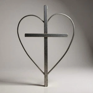 Christliches Metall Kreuz Jesus Herz Stahl 11” x 16” Handarbeit Dekor - Bild 1 von 5