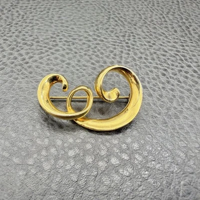 Vintage Anne Klein Brooch Pin Gold Tone Swirl Design Signed AK Costume Jewelry - Image 1 of 4