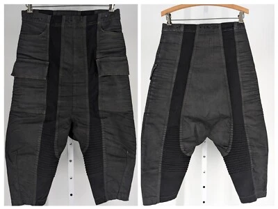 Rick Owens drkshdw Memphis Waxed Cropped Cargo Denim Jeans Pants S Italy 30" - Image 1 of 4