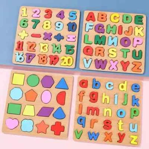 Puzzle Montessori Legno 3D Alfabeto Lettere Numero Matching Gioco Bambini Giocattoli - Foto 1 di 27
